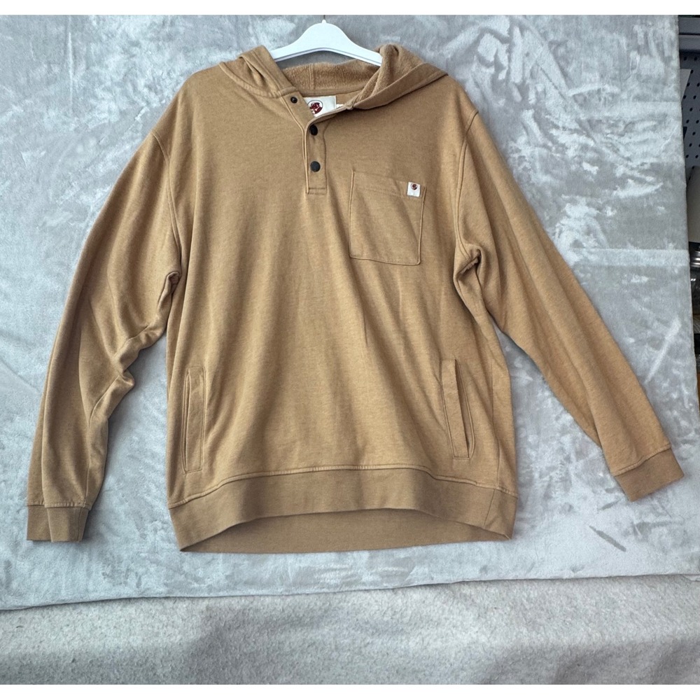 Southern Proper Mens XL Tan Fleece Henley Hoodie Button Pullover Sweatshirt